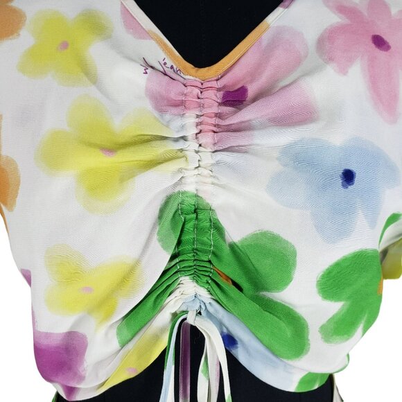 With Jean Hermana Dress Floral Daisy Viola Tricolor Cinched Top Cutout Mini 90s - Picture 10 of 15